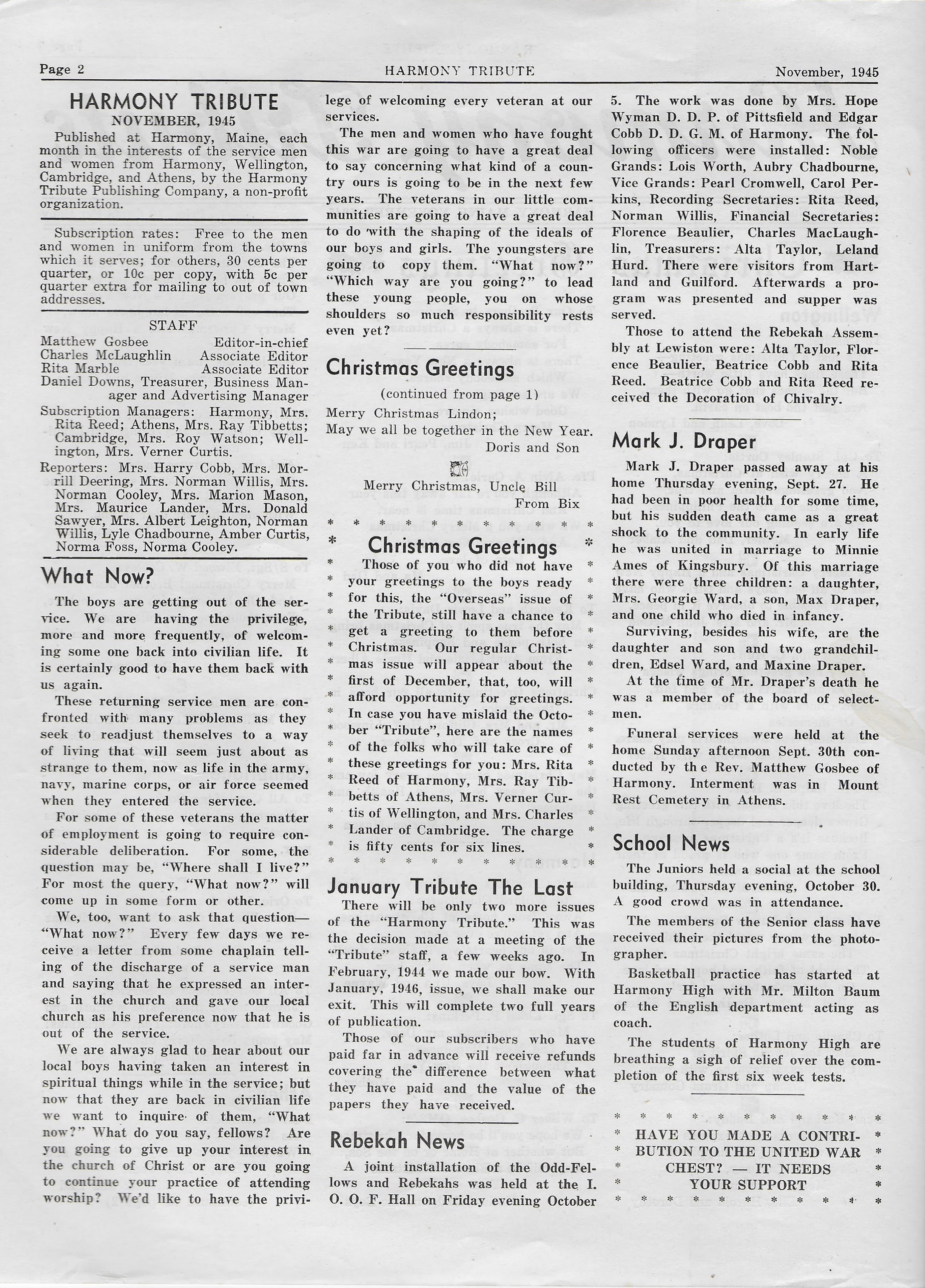 Heirlooms Reunited November 1945 Issue of the Harmony Tribute of