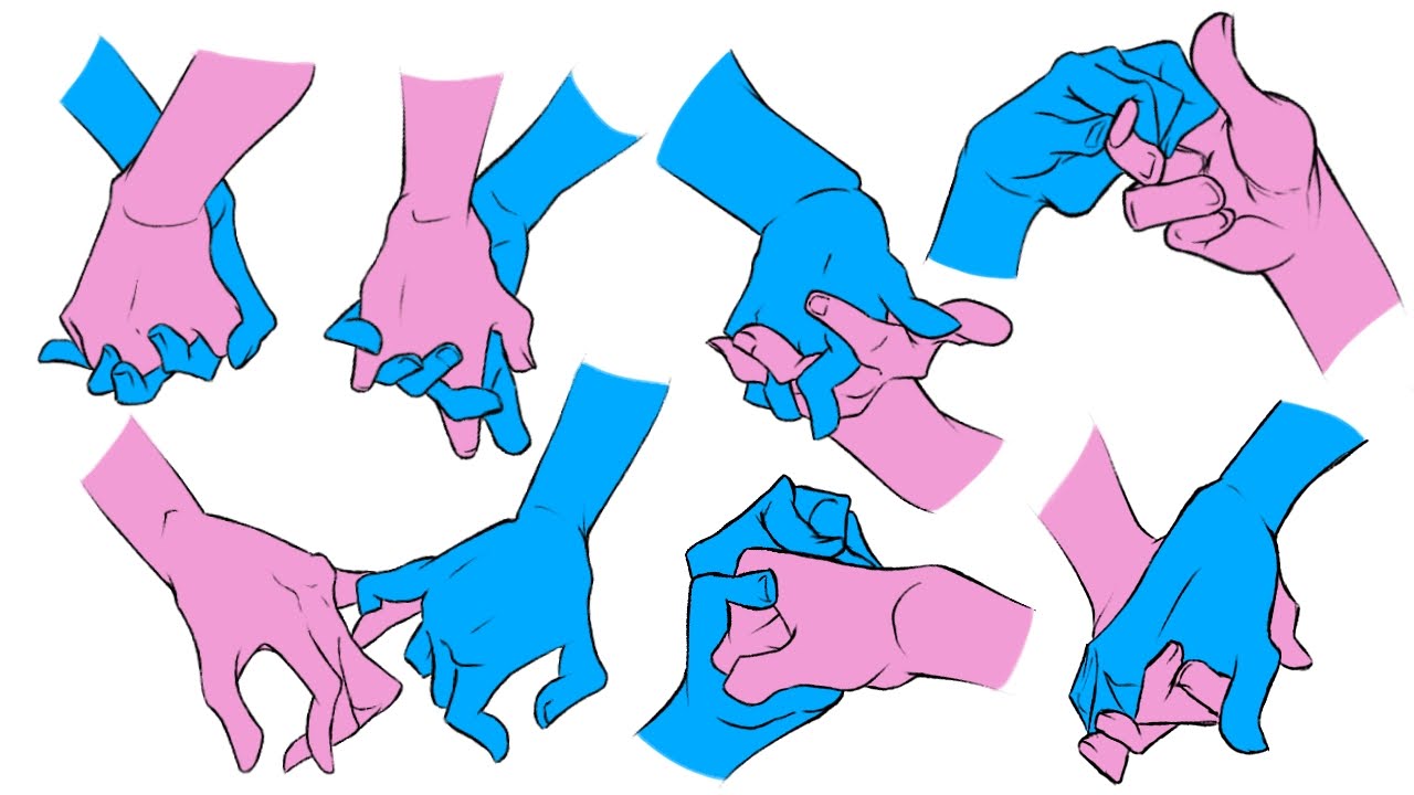 How to draw various holding hands.