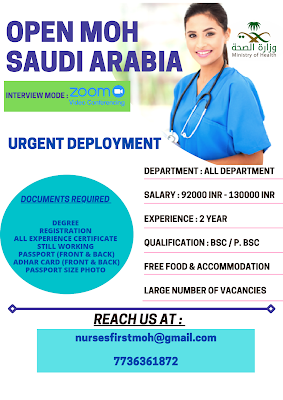 OPEN MOH SAUDI ARABIA STAFF NURSES VACANCY 2021