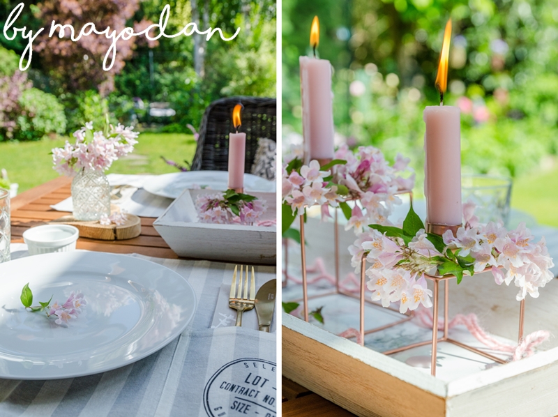 Rosa Tischdeko mit Kolkwitzie für draußen Mayodans Blog