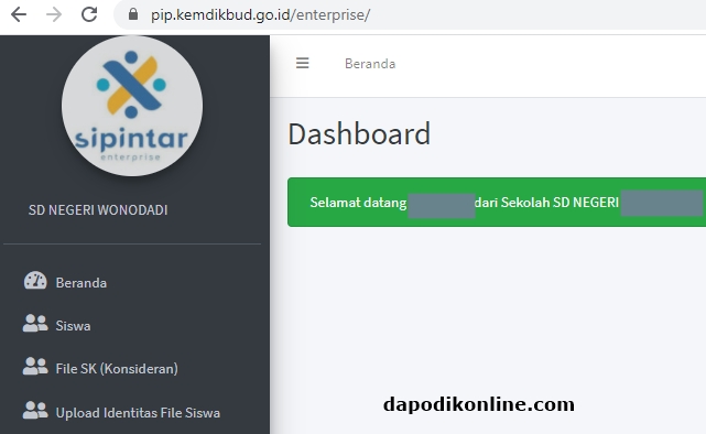 Berhasil Login di Sipintar Menggunakan SSO Dapodik