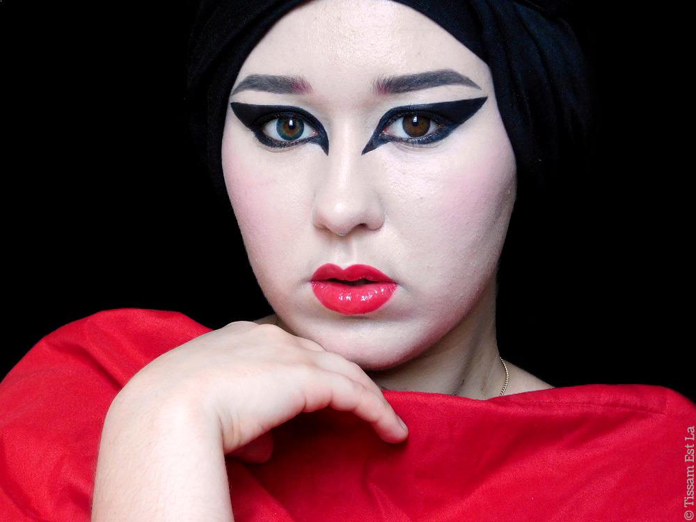Memoirs of a Modern Geisha Makeup Look | The Ordinary Coverage Foundation - Juvia\'s Place Gel Eyeliner Black - Primark PS... Lipliner Red - Lip & Cheek Crayon Red