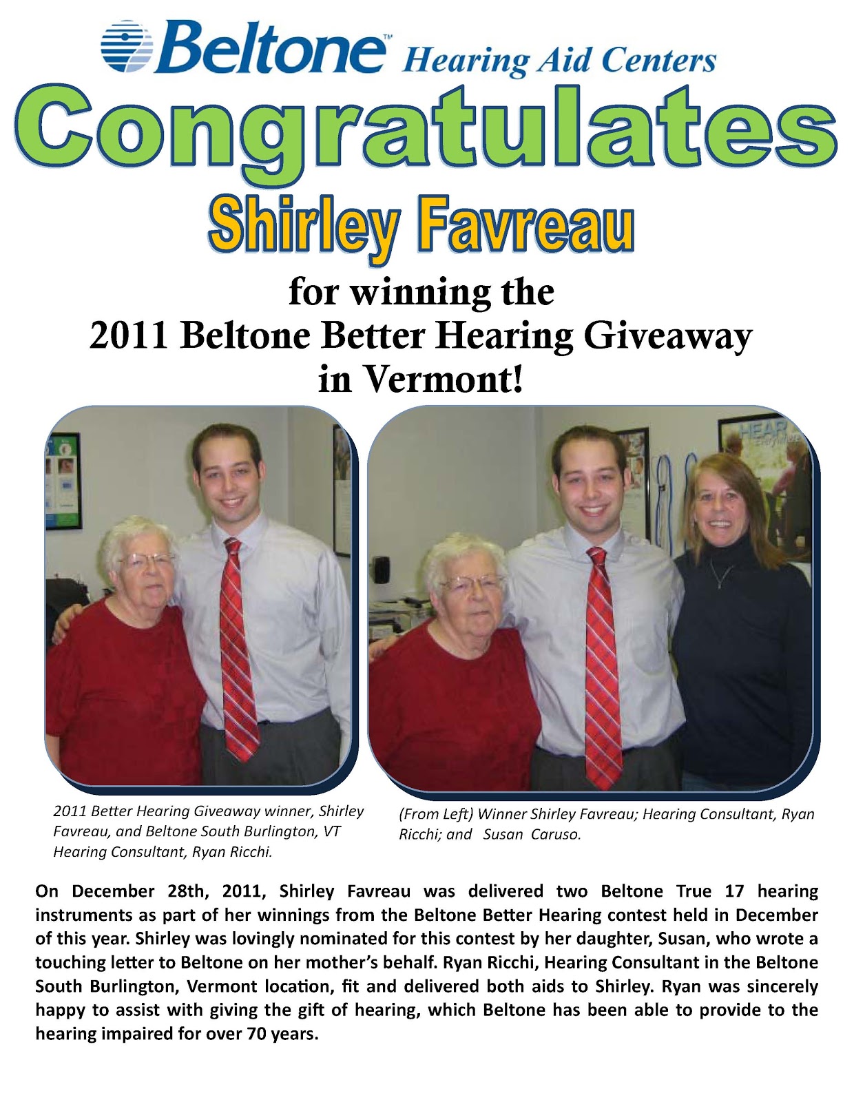 Beltone New England: Congratulations to the winners of Beltone&#39;s &quot;Better Hearing Giveaway&quot;