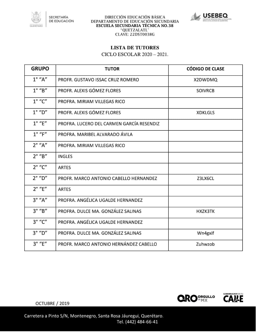 ESCUELA SECUNDARÍA TÉCNICA 38 QUETZALATL 20202021 Claves de acceso