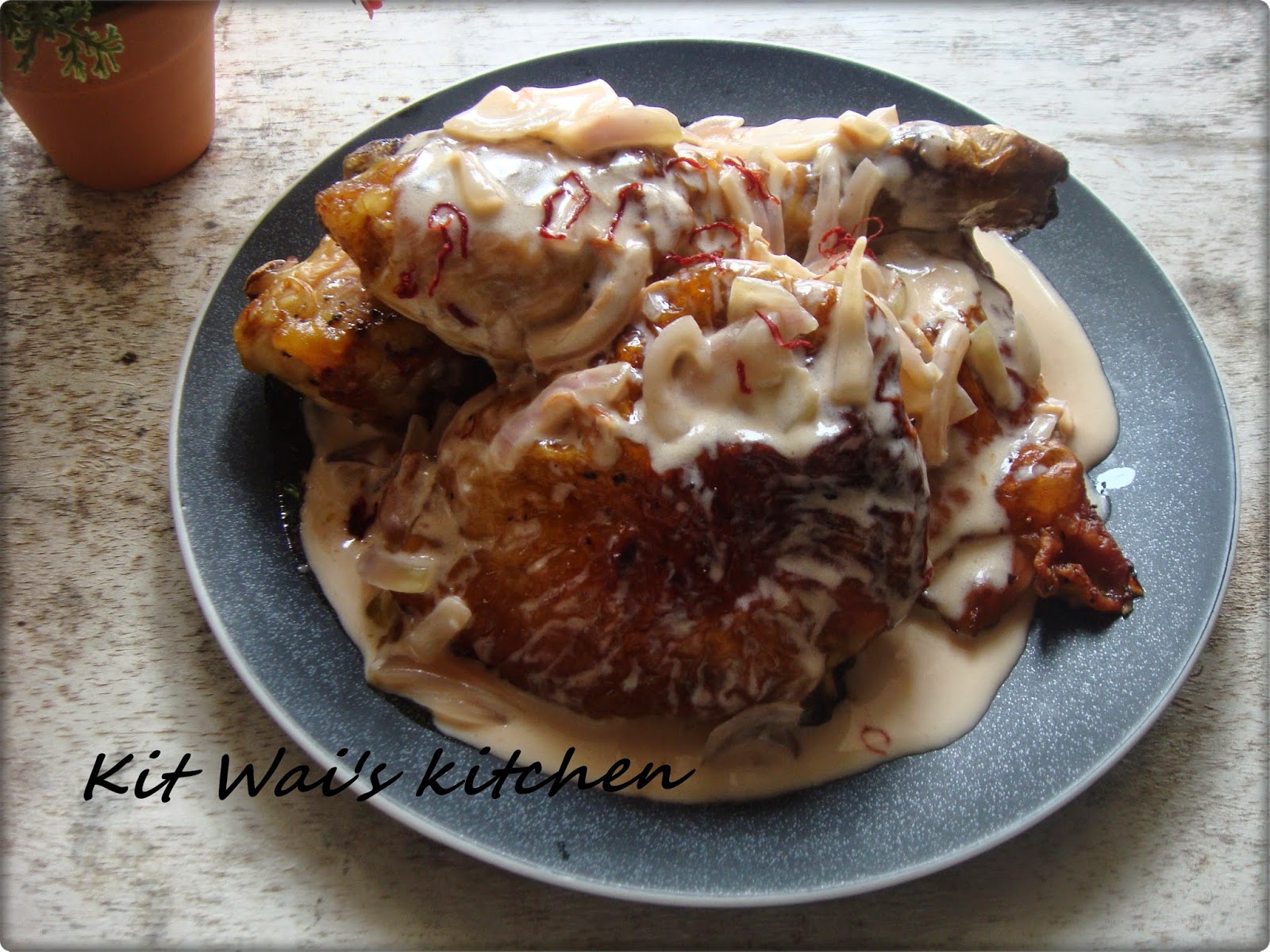 Kit Wai's kitchen 烤鸡腿与藏红花酱 Chicken Drumstick with Saffron Cream Sauce