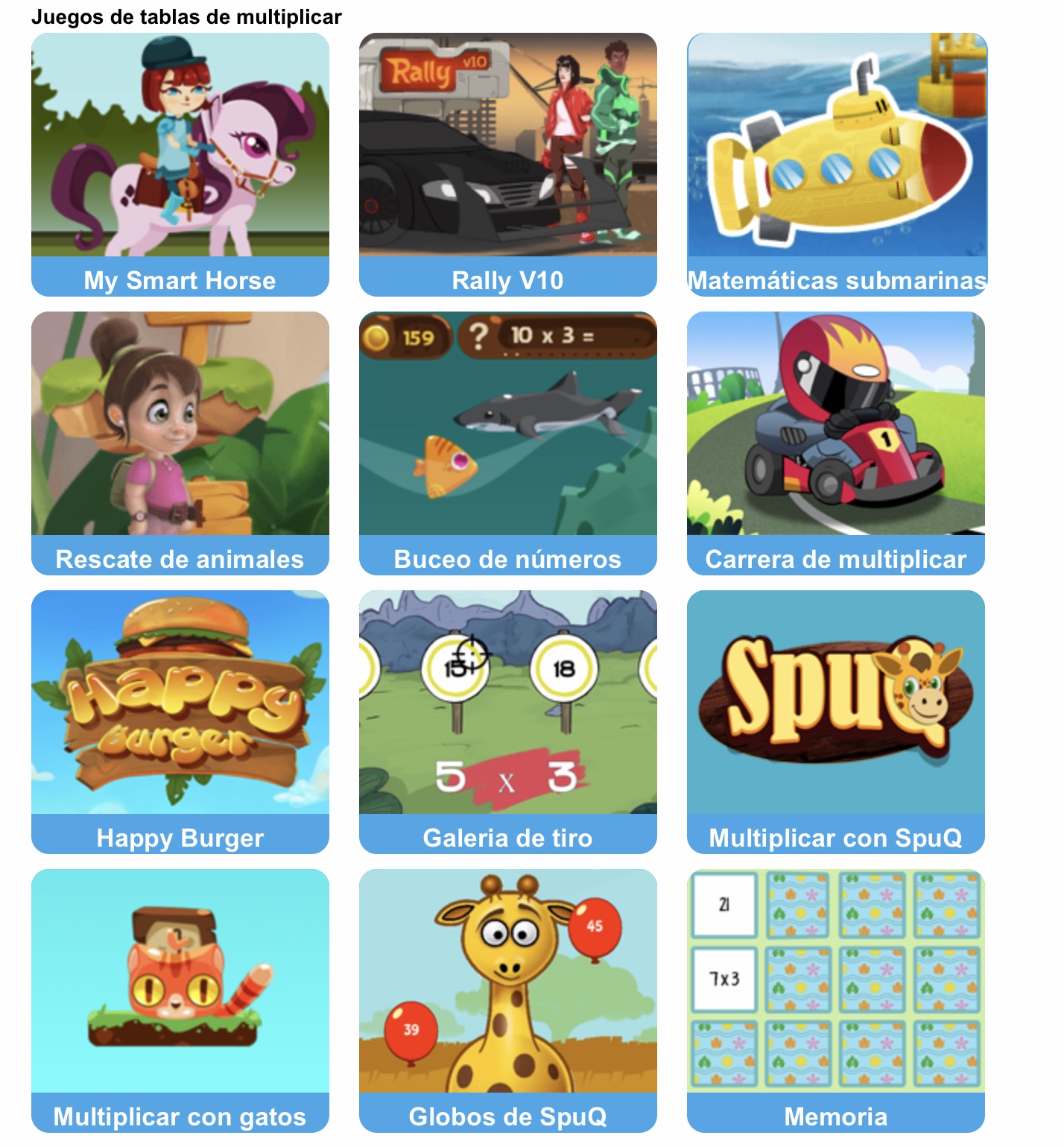 Juegos online tablas de multiplicar