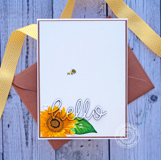 Sunny Studio Stamps: Sunflower Fields Hello Word Dies Everyday Card by Vanessa Menhorn Sunny Studio Stamps: Sunflower Fields Hello Word Dies Everyday Card by Vanessa Menhorn