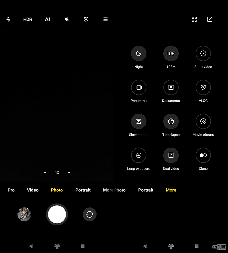 Xiaomi 11T's camera app