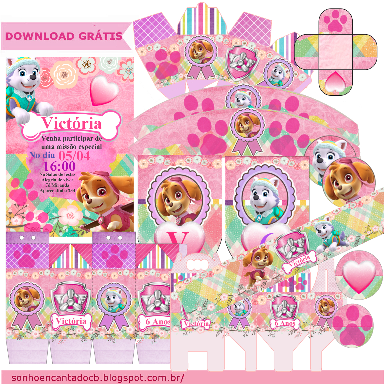 Decoracao De Festa Skye E Everest Da Patrulha Canina Para Imprimir A patrulha canina é sensação entre as crianças, por esse motivo fizemos uma ótima seleção de desenhos para imprimir e colorir com lápis de cor ryder é o líder, salvador e professor dos filhotes. festa skye e everest da patrulha canina