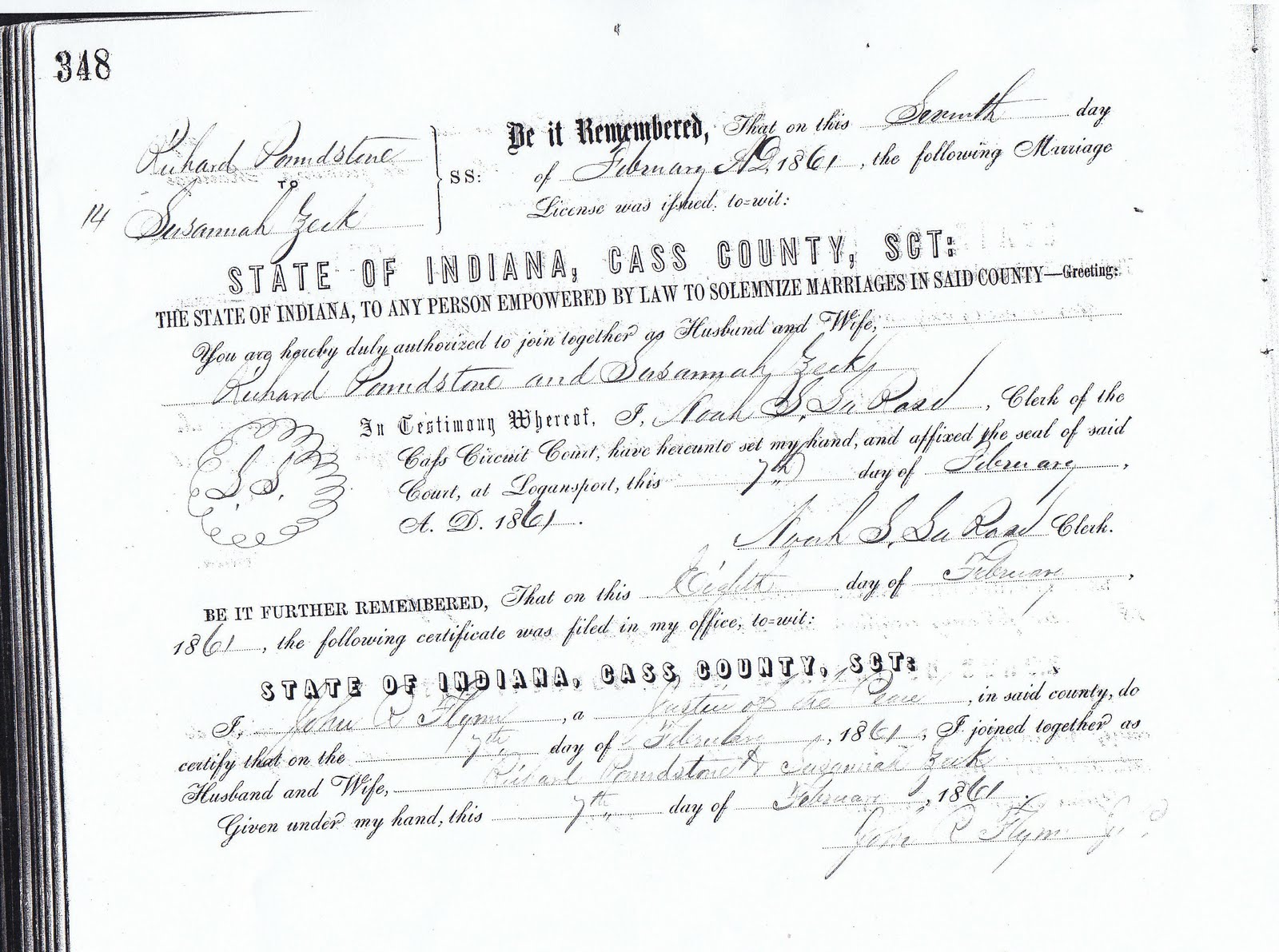 Poundstone and Zeck Marriage Certificate One of my research finds