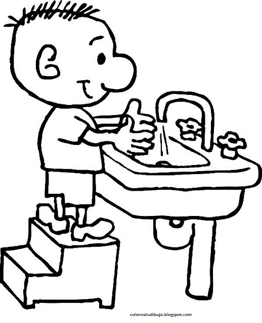 Niño Lavandose Las Manos Para Colorear - Ilustraciones Imagenes Clip