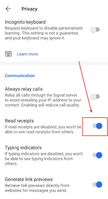 How to turn off read receipts in Signal?