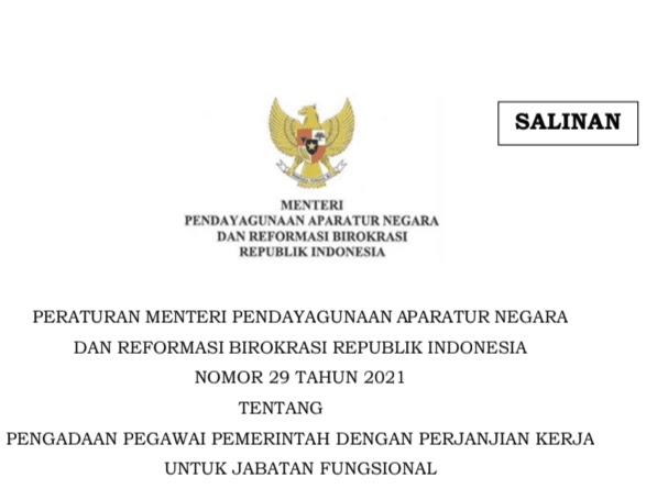 Permenpan Rb Nomor 29 Tahun 2021 Tentang Pengadaan Pppk Untuk Jabatan Fungsional Media Brita Rakyat