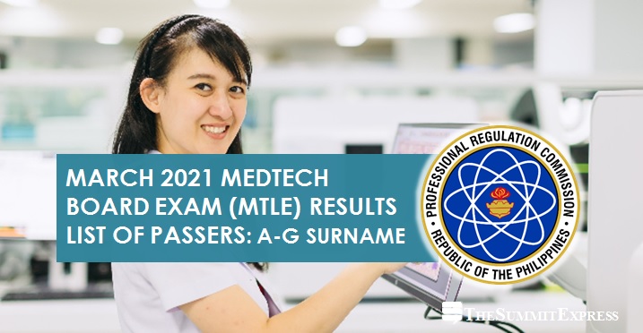 LIST OF PASSERS: A-G March 2021 Medtech board exam MTLE result
