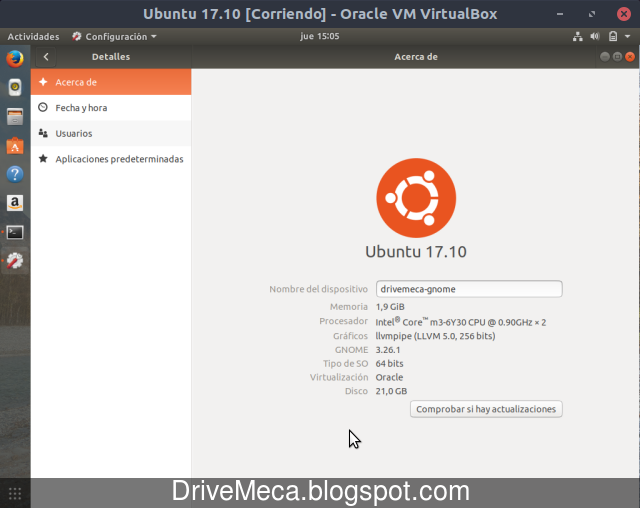 En la categoria Detalles podemos verificar nuestro hardware y version de Ubuntu