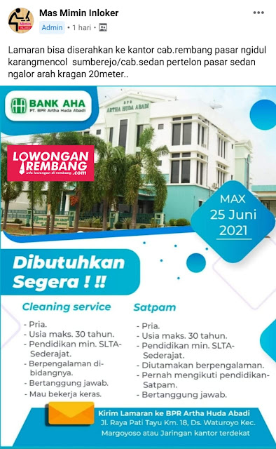 lowongan-kerja-cleaning-service-dan-satpam-bpr-artha-huda-abadi-rembang lowongan-kerja-cleaning-service-dan-satpam-bpr-artha-huda-abadi-rembang