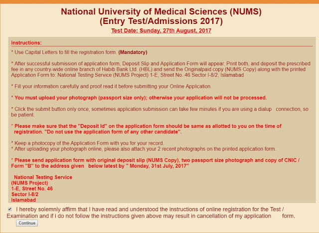 Instruction before submitting the form for NUMS Instruction before submitting the form for NUMS