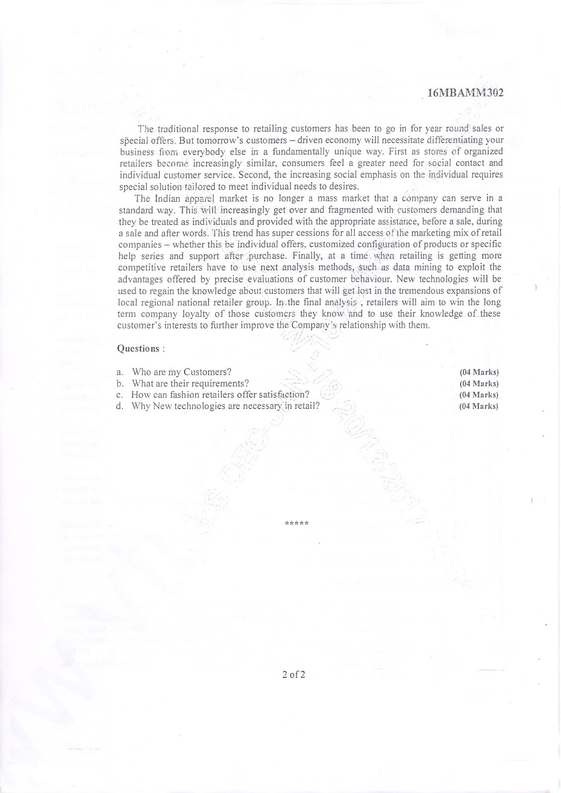 AR VTU MBA E-NOTES: VTU MBA 3rd sem question papers Retail Management
