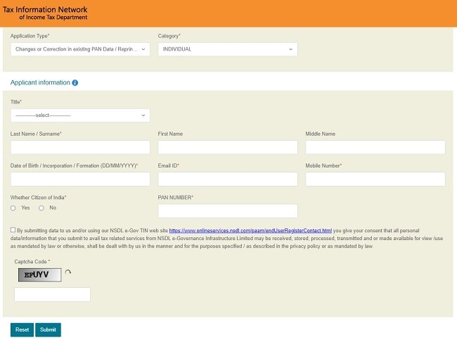 Fill in the Personal Details of PAN