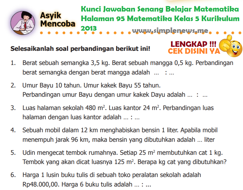Lengkap Kunci Jawaban Senang Belajar Matematika Halaman 95 Matematika Kelas 5 Kurikulum 2013 Kunci Jawaban Lengkap Dan Terbaru Simplenews