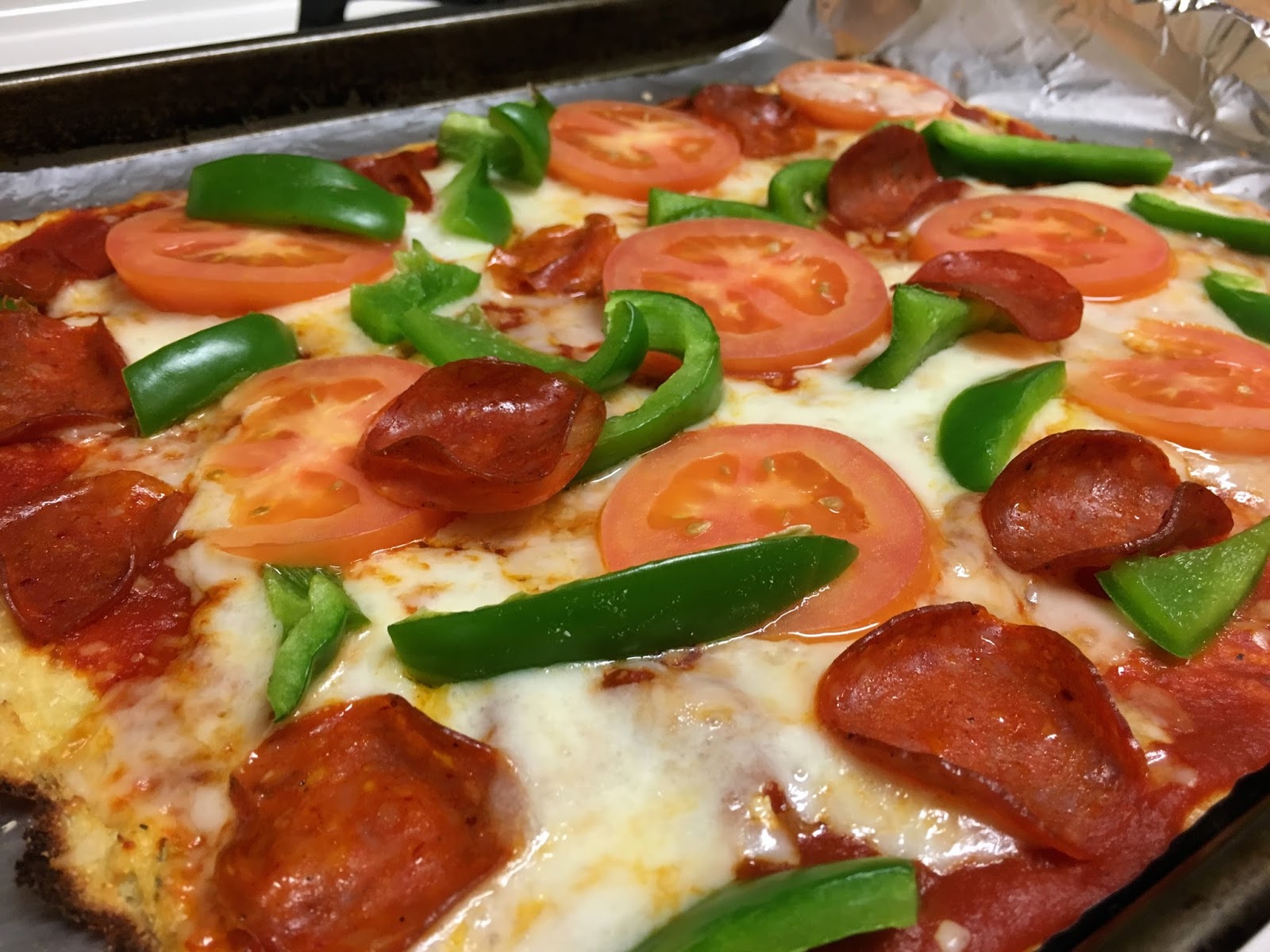 Green Counter Kitchen TURKEY PEPPERONI + VEGGIE PIZZA WITH CAULIFLOWER