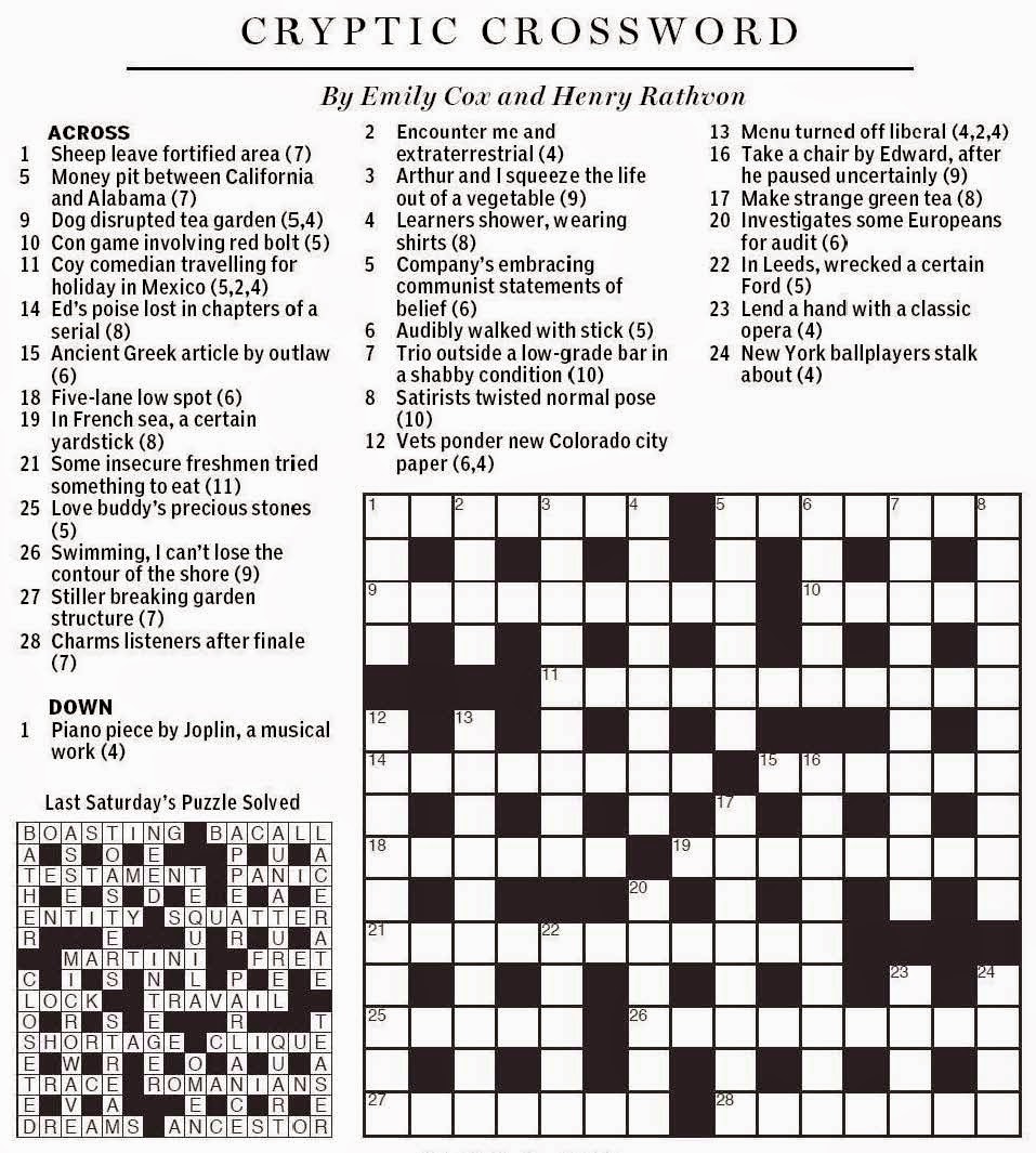 National Post Cryptic Crossword Forum August 2014