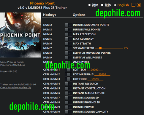 Phoenix Point PC Kaynak, Hızlı İnşaat +23 Trainer Hilesi İndir
