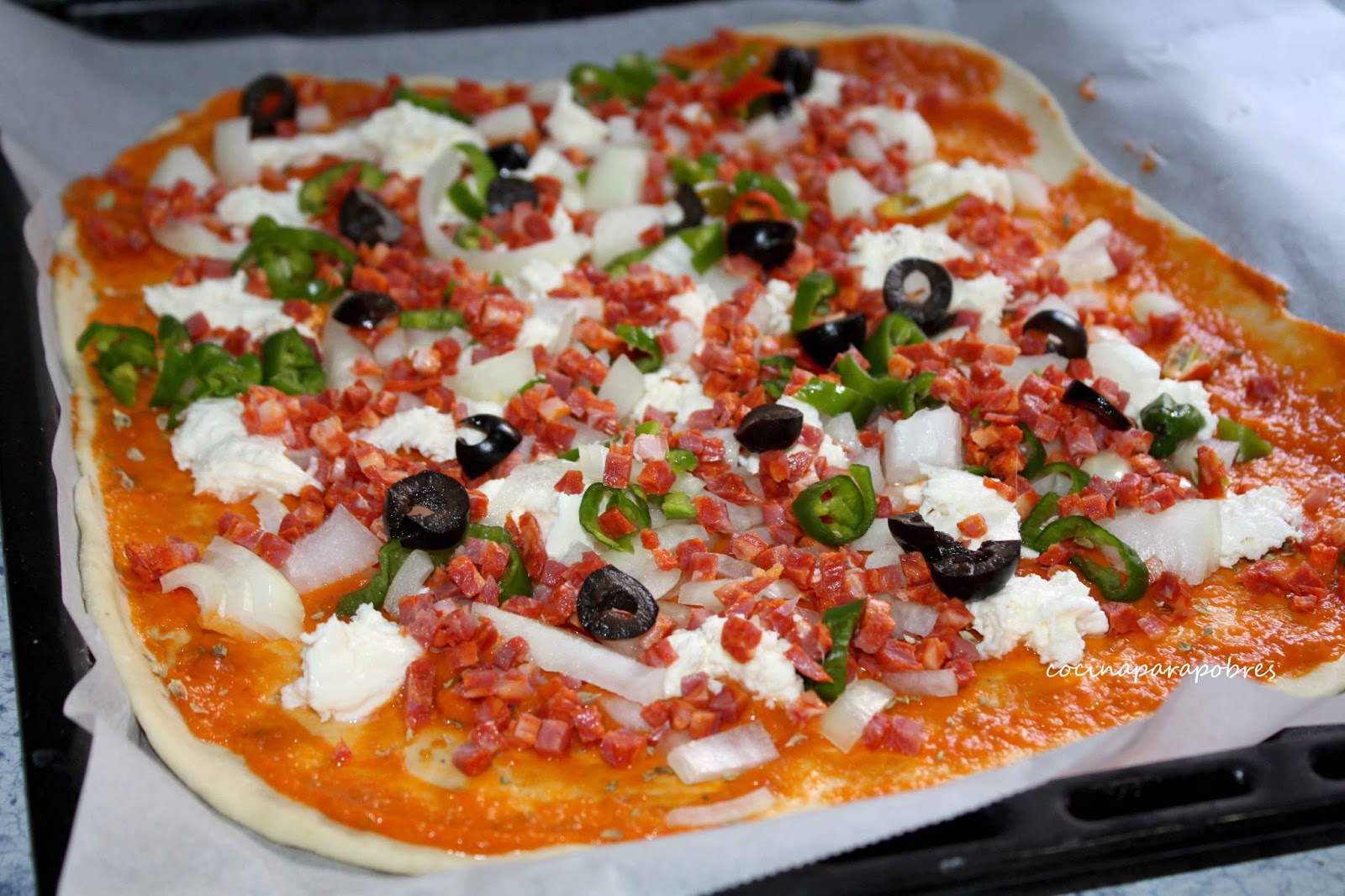 Cocina para pobres Pizza casera, receta paso a paso. Masa sin levadura