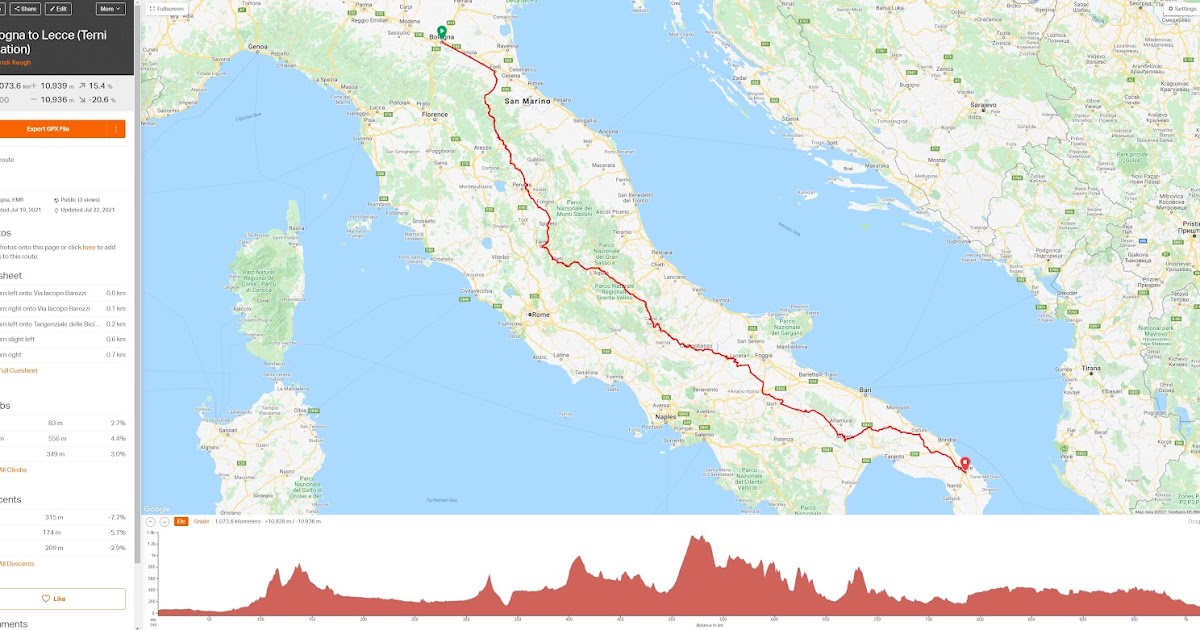 Bologna to Lecce by bicycle The Route