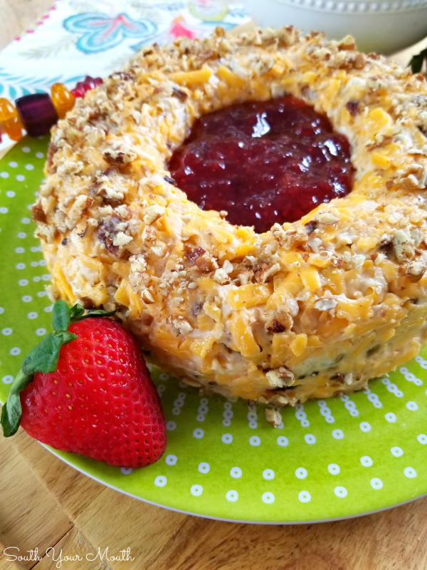 Pecan Cheddar Cheese Ring with Strawberry Preserves South Your Mouth