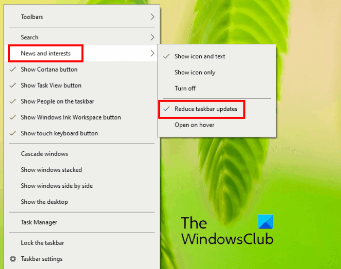 วิธีลดการอัปเดตแถบงานสำหรับข่าวสาร &  ความสนใจใน Windows 10