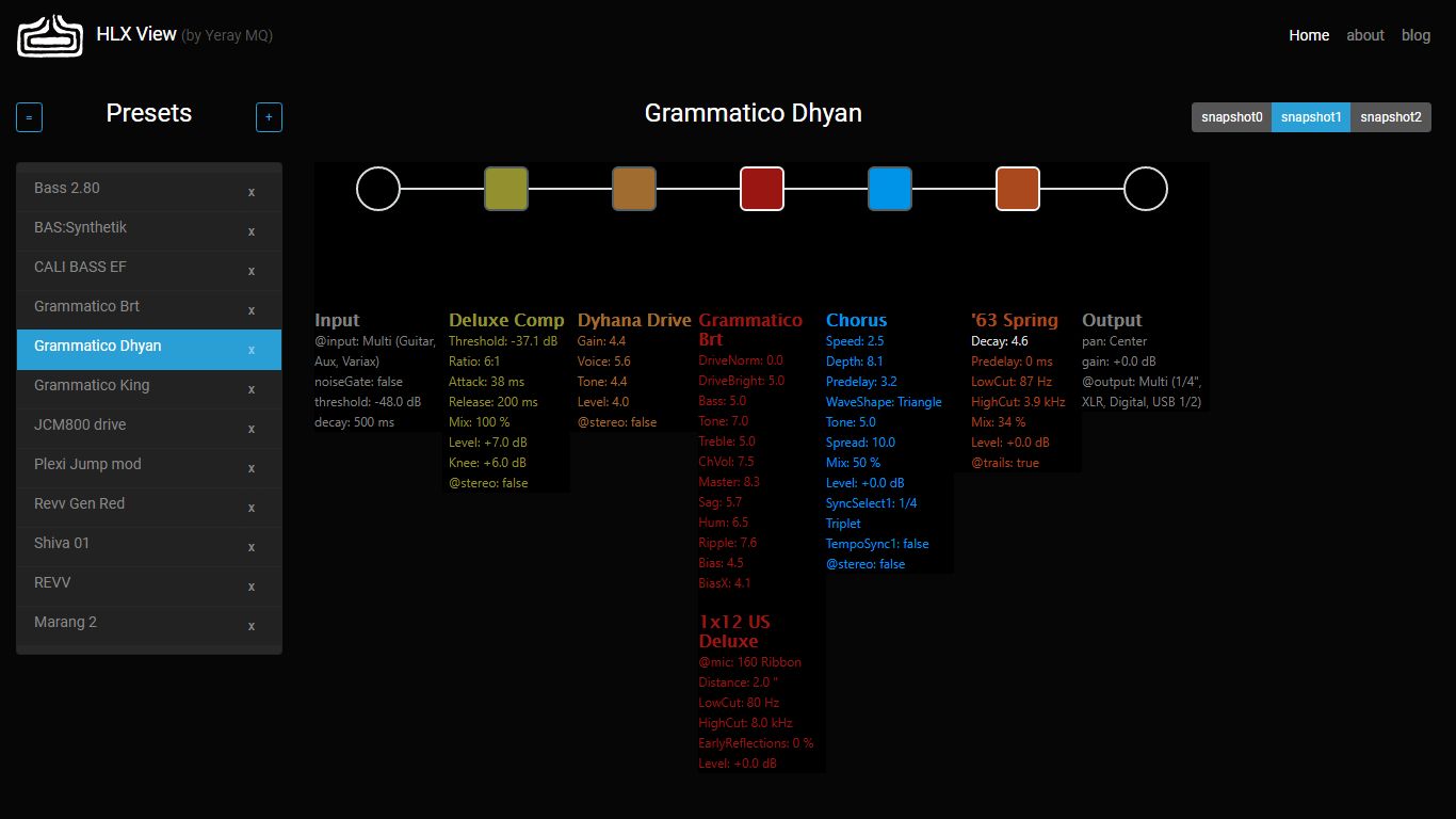 Vulcano FX Helix/HX Stomp presetsnapshot online viewer