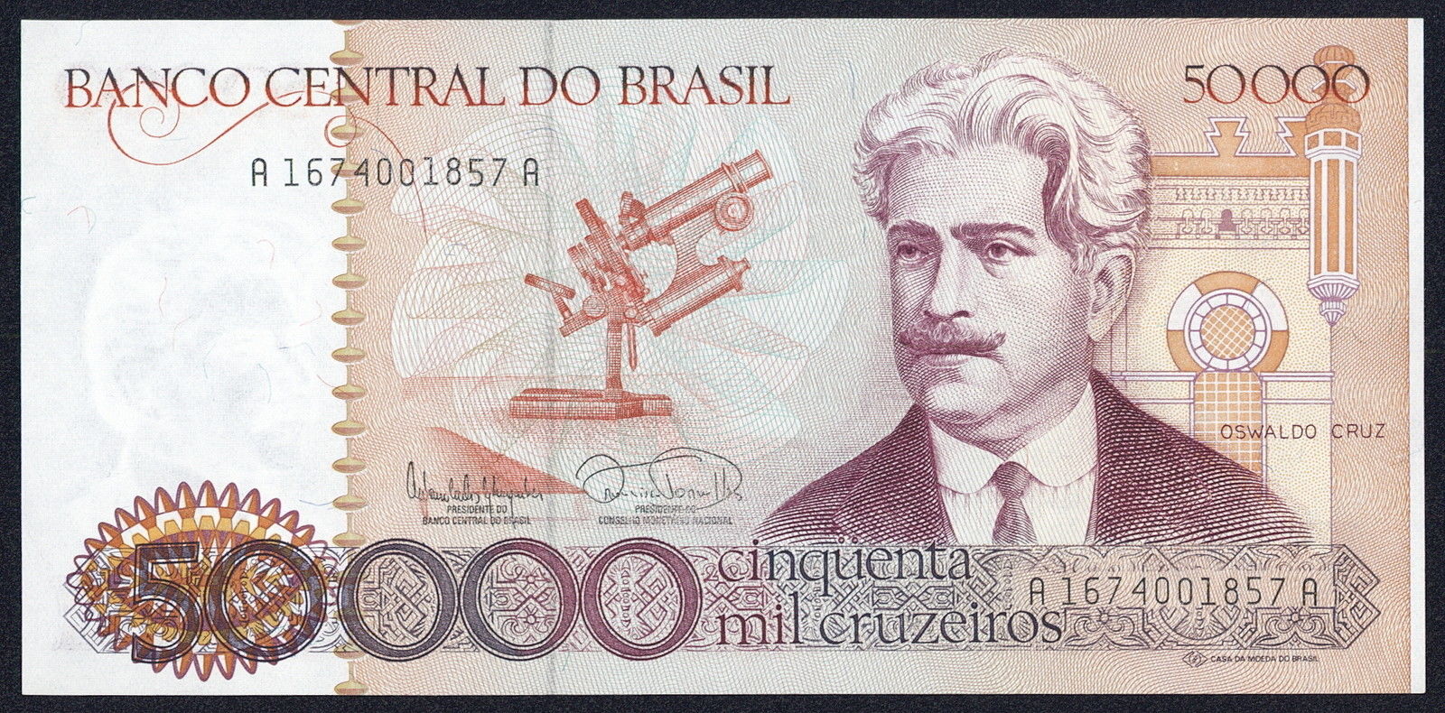 BRAZIL-BANCO CENTRAL DO BRASIL 50,000 CINQUENT MIL CRUZEIROS *9751A PAPER  MONEY