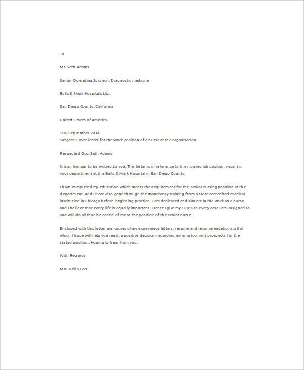 Job Application Letter For Nurses Confirmation Letter