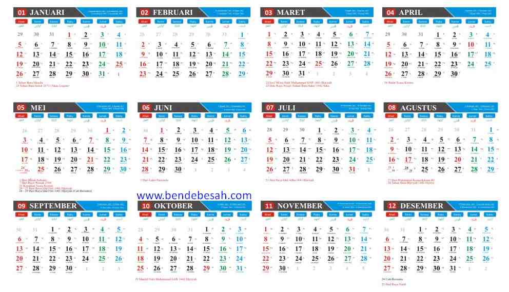 Kalender 2020 Lengkap Hari Libur Nasional - BENDEBESAH.COM