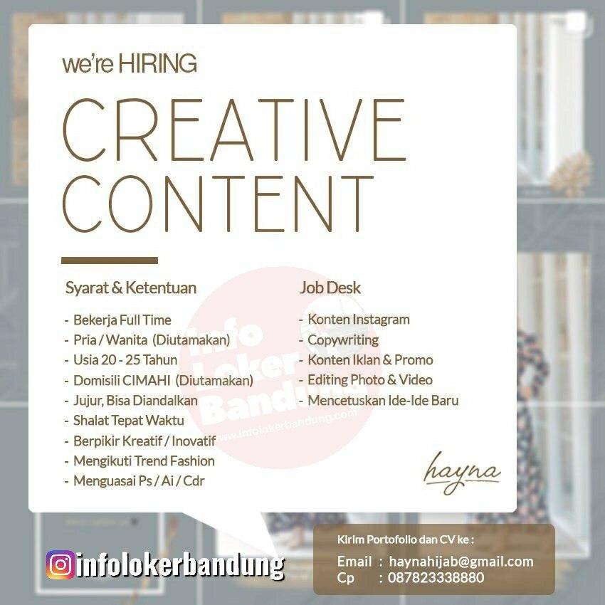 Lowongan Kerja Creative Content Hayna Hijab Bandung Februari 2020 Info Loker Bandung 2020