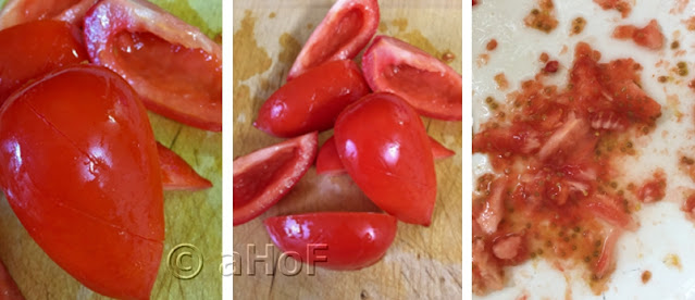 Score tomatoes, remove seeds