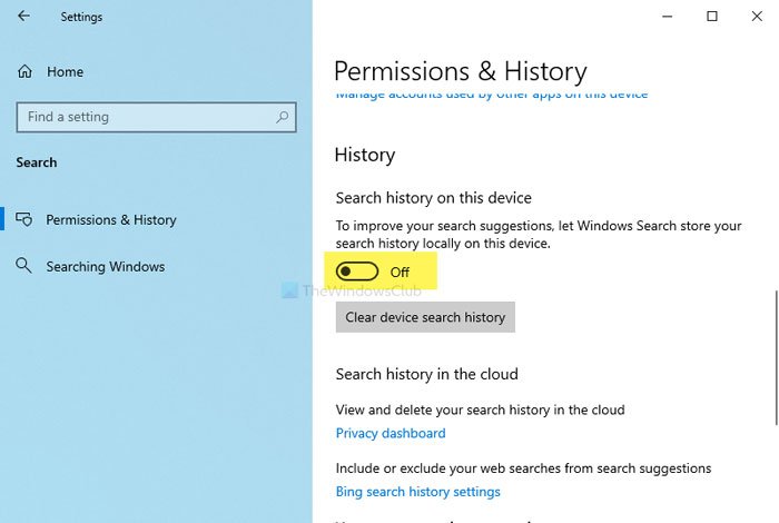 Hoe de zoekgeschiedenis van apparaten in Windows 10 te wissen