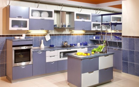 Dapur minimalis warna biru