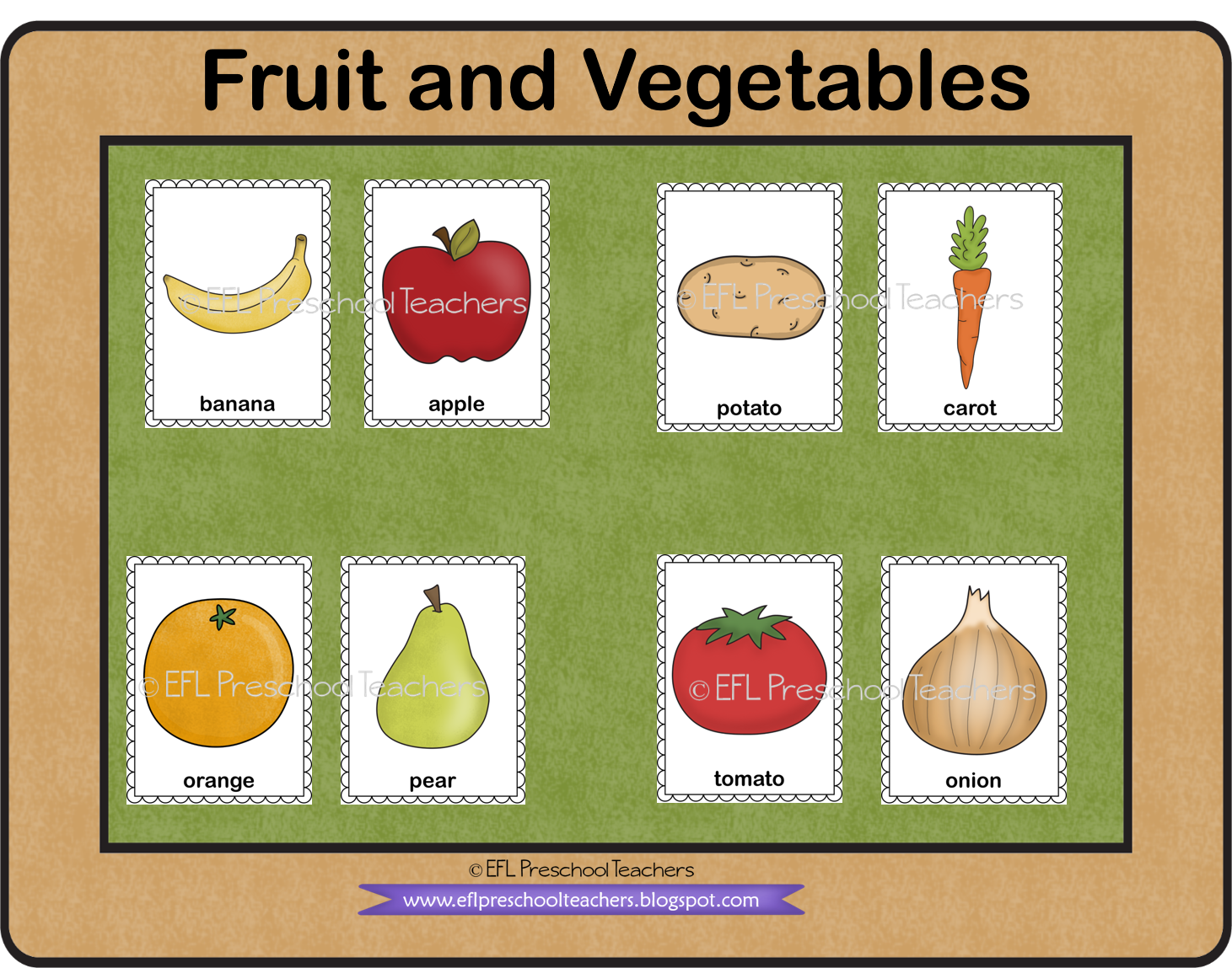 ESL/EFL Preschool Teachers Fruit and Vegetables Theme Flashcard for