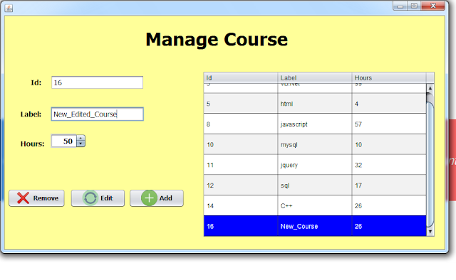 update selected course