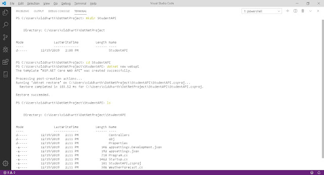 Web API new Project Create through visual studio code terminal