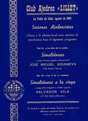 Cartel de 1960 anunciando unas simultáneas de ajedrez de Ridameya y Salvador Vila Sala