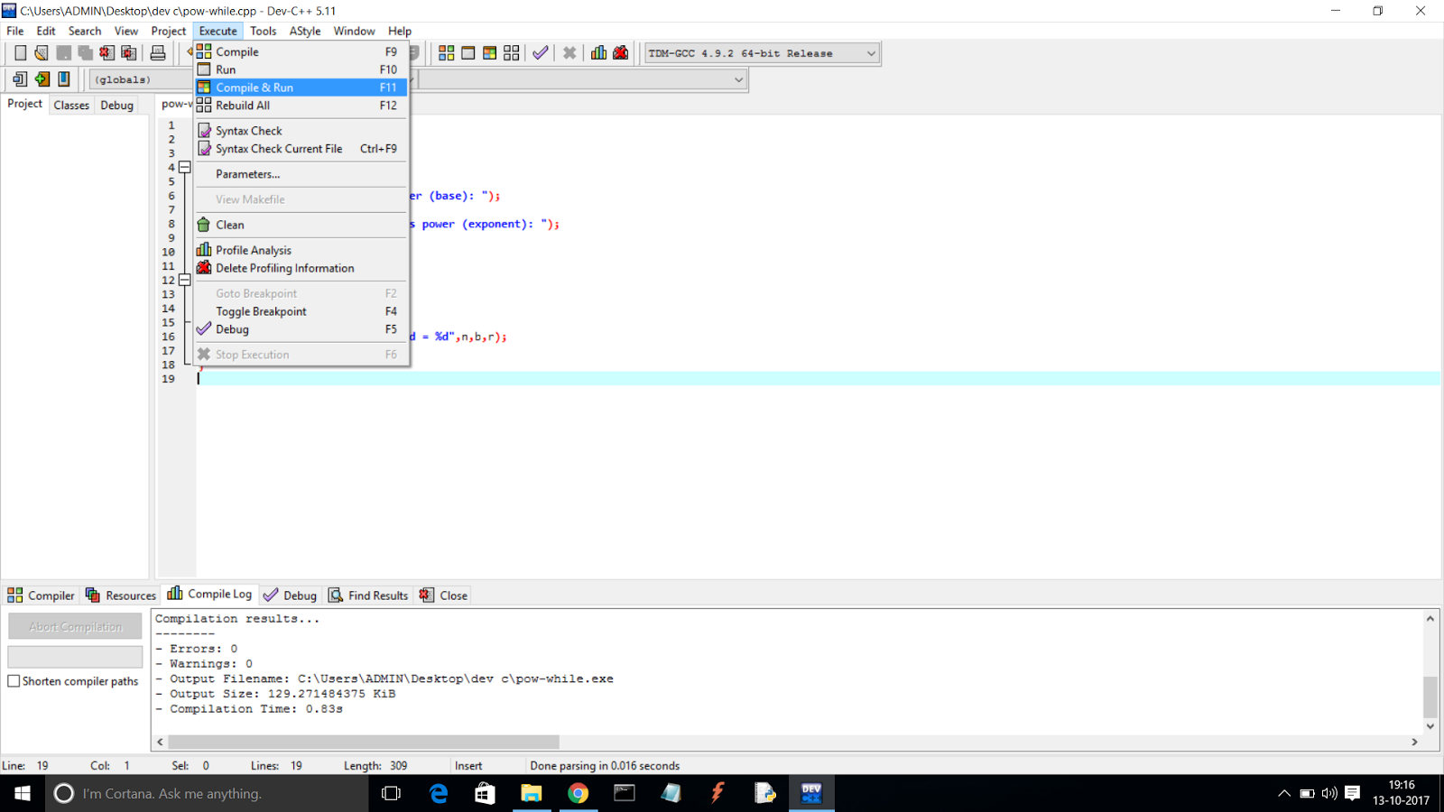 C-program to calculate power of a number