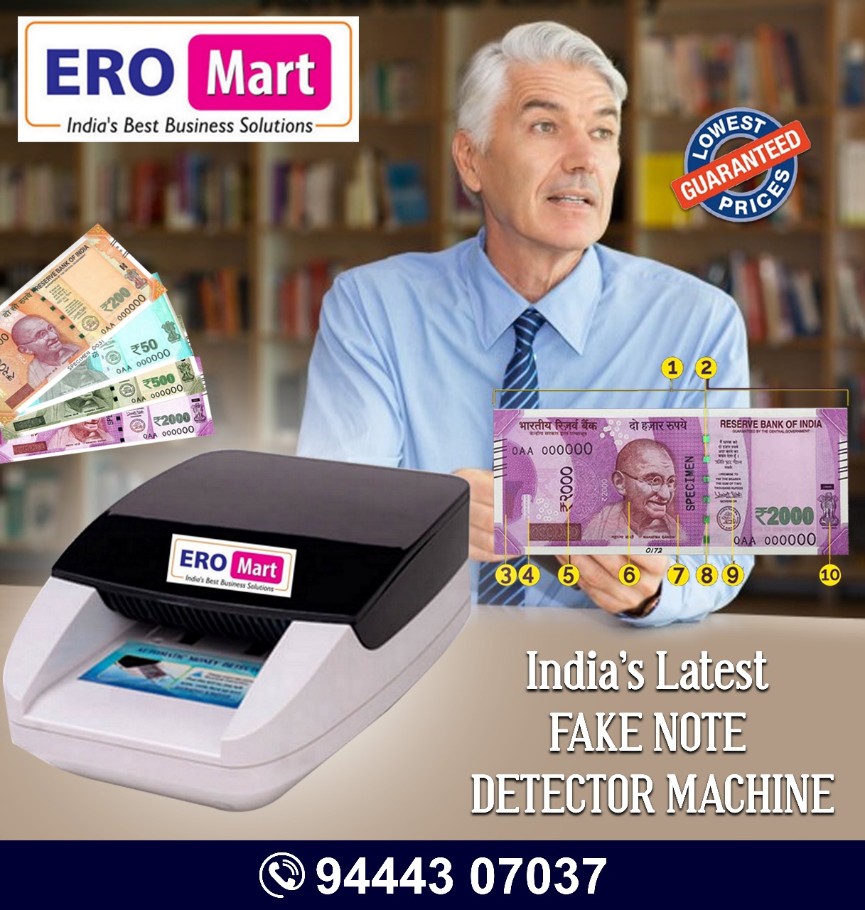 Fake Note Detector Machines to detects all Old and New Indian Rupees in