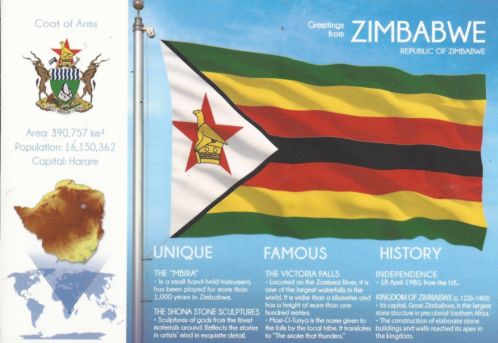 A Journey of Postcards Flags of the World Zimbabwe