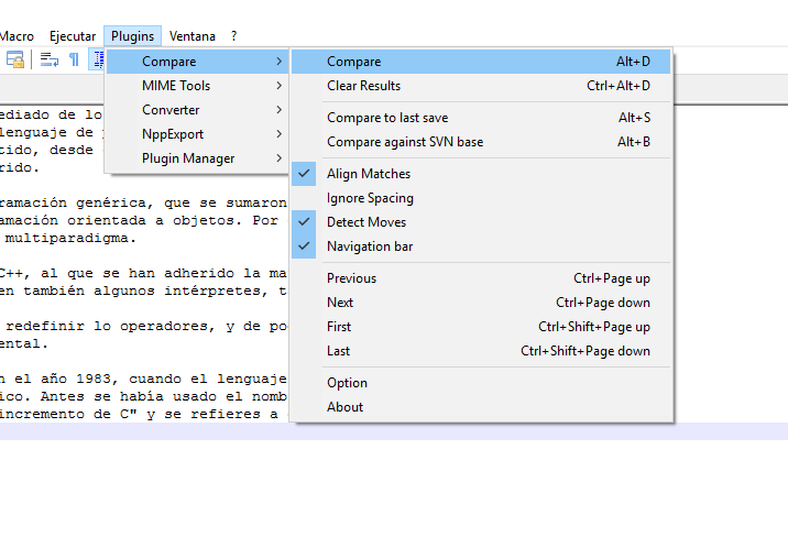 Notepad++ Comparar dos textos para ver sus diferencias Aplicaciones