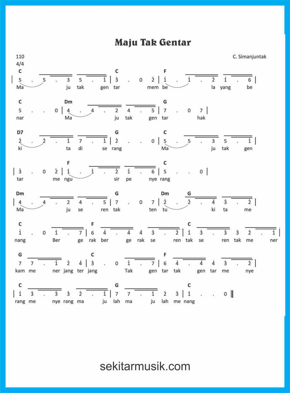 Not Angka Lagu Maju Tak Gentar Sekitar Musik Not Angka Lagu Maju Tak Gentar Sekitar Musik