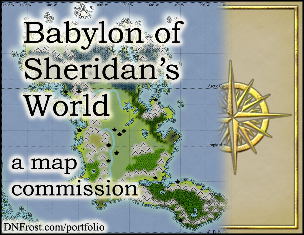 Babylon of Sheridan's World: sci-fi planet of Stephen Everett http://www.dnfrost.com/2015/03/sheridans-world-map-commission.html A map commission by D.N.Frost for Stephen Everett @DNFrost13 Part 1 of a series.