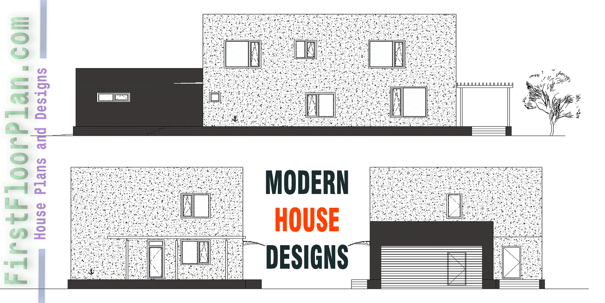 Single Unit Modern House Plans | Elevation | Section | AutoCAD dwg file